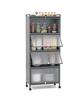 5-Tier Kitchen Baker's Rack with Flip-Up Pc Doors – Microwave Stand with Storage Shelves & Cabinet