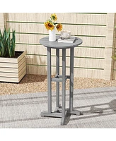 Round Bar Table Patio Hdpe Bar Height Dining Table with Slatted Tabletop
