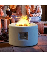 Round Terrazzo Propane Gas Fire Pit with Hideaway Tank Holder and Lava Rocks
