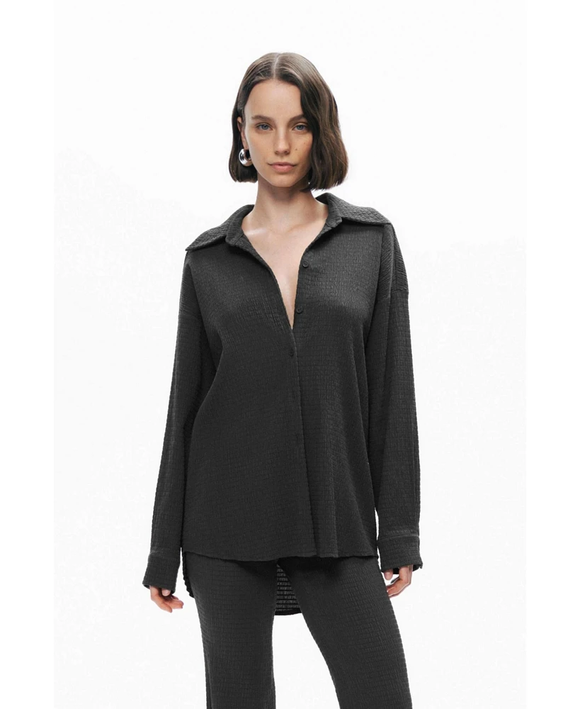 Nocturne Women's Crumpled Fabric Draped Shirt