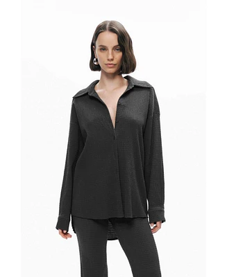 Nocturne Women's Crumpled Fabric Draped Shirt
