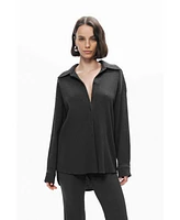 Nocturne Women's Crumpled Fabric Draped Shirt