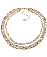 Karl Lagerfeld Paris Gold-Tone Pave & Imitation Pearl Layered Collar Necklace, 16" + 3" extender