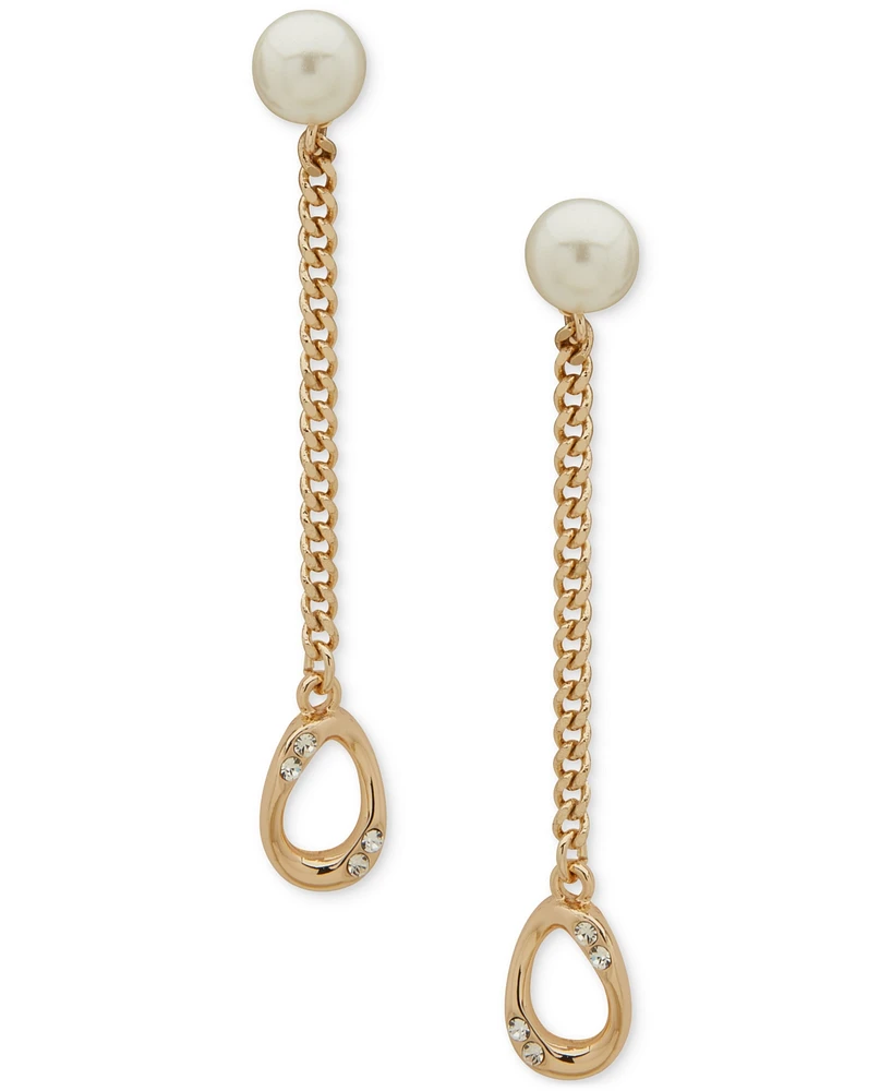 Karl Lagerfeld Paris Gold-Tone Pave & Imitation Pearl Curb Chain Linear Drop Earrings