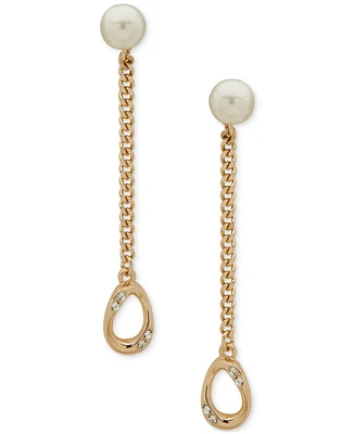 Karl Lagerfeld Paris Gold-Tone Pave & Imitation Pearl Curb Chain Linear Drop Earrings