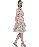 Karl Lagerfeld Paris Petite Short-Sleeve Multi-Print Shirtdress