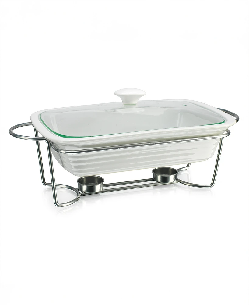 Godinger White Rectangle Porcelain Baker With Stand