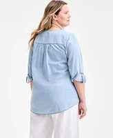 Style & Co Plus Denim Popover Top, Exclusively at Macy's