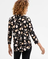Jm Collection Women's Printed 3/4 Sleeve V-Neck Knit Top