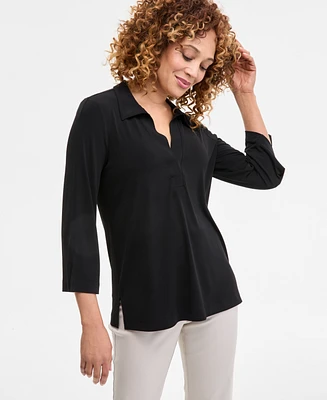 Jm Collection Women's Solid Collared 3/4-Sleeve Top, Exclusively at Macy's