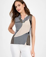 Anne Klein Women's Printed Triple-Pleat V-Neck Top