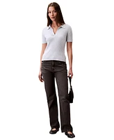 Calvin Klein Jeans Women's Cotton Ribbed Monogram-Logo Polo Top