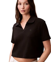 Calvin Klein Jeans Women's Ribbed Monogram-Logo Polo Top