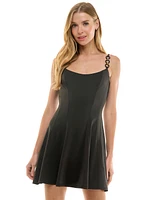 City Studios Juniors' Satin Chain-Trim Fit & Flare Dress