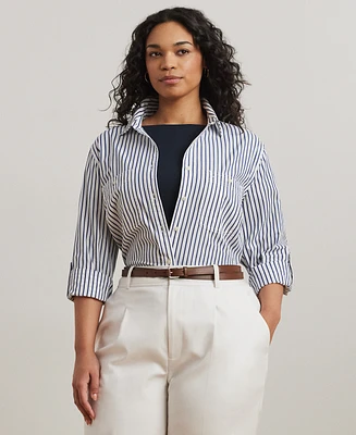 Lauren Ralph Plus Stripe Roll Tab Button-Down Shirt