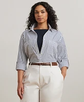 Lauren Ralph Plus Stripe Roll Tab Button-Down Shirt