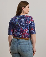 Lauren Ralph Plus Print Stretch Cotton Boatneck Tee