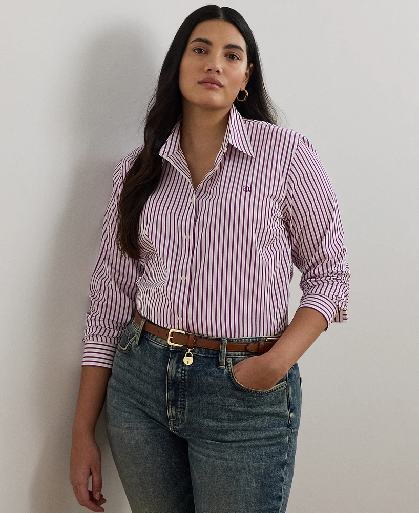 Lauren Ralph Plus Classic-Fit Striped Broadcloth Shirt