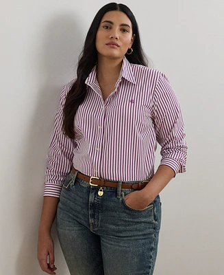Lauren Ralph Plus Classic-Fit Striped Broadcloth Shirt