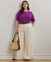 Lauren Ralph Plus Stretch Cotton Boatneck Top