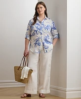 Lauren Ralph Plus Relaxed-Fit Paisley Linen Shirt