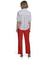Halston Women's Cotton Elbow-Sleeve Button-Front Blouse