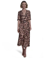 Halston Women's Printed Tie-Waist Faux-Wrap Midi Dress
