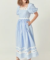 English Factory Women's Scallop-Trim Cotton Midi Dress