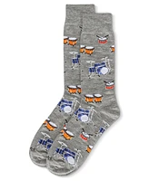 MeMoi Men's Embroidered Drums Crew Socks