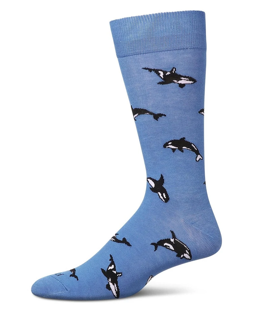 MeMoi Men's Whales Rayon Crew Socks