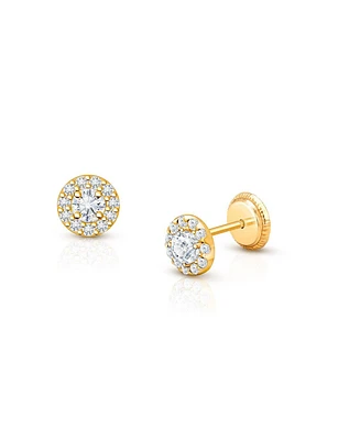 Tiny Blessings Children's 14K Gold Brilliant Halo Studs Girls' Screw Back Earrings