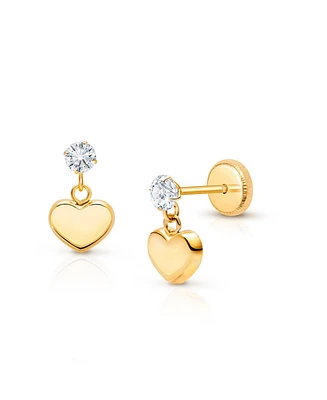 Tiny Blessings Children's 14K Gold Dangling Modern Heart Drop Girls' Screw Back Earrings