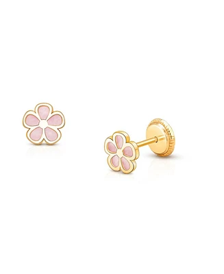 Tiny Blessings Children's 14K Gold Genuine Bloom Mother of Pearl Flower Studs Girls' Screw Back Earrings