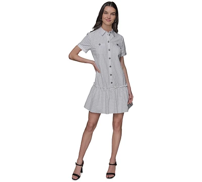 Karl Lagerfeld Paris Women's Embellished Shirred Shirtdress