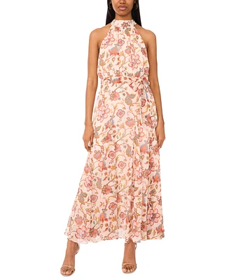 CeCe Women's Printed Tie-Wait Sleeveless Maxi Dress