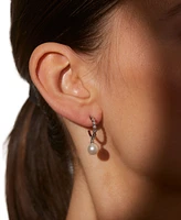 Eliot Danori Silver-Tone Imitation Pearl & Cubic Zirconia Small Hoop Earrings, 0.625", Exclusively at Macy's