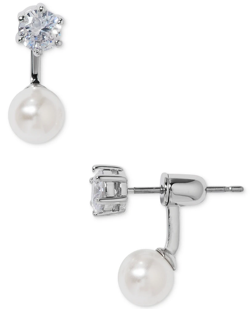 Eliot Danori Silver-Tone Imitation Pearl & Cubic Zirconia Maisie Front & Back Earrings, Exclusively at Macy's