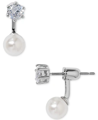Eliot Danori Silver-Tone Imitation Pearl & Cubic Zirconia Maisie Front & Back Earrings, Exclusively at Macy's