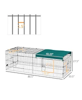 PawHut 87" Small Animal Playpen with Roof for Rabbits, Chicken, Chinchillas