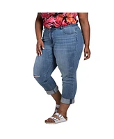 Poetic Justice Plus Curvy-Fit Slight Rip Roll-Up Boyfriend Jeans
