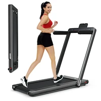 2-in-1 Electric Motorized Folding Treadmill with Dual Display, Speaker & Compact Design for Home Workouts