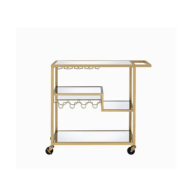 Modern Glass Bar Cart – 2-Tier Rolling Cart with Metal Frame for Entertaining