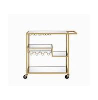 Modern Glass Bar Cart – 2-Tier Rolling Cart with Metal Frame for Entertaining