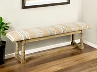 Geometric Upholstered Jute Accent Bench for Entryway or Living Room