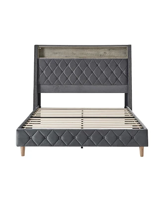 Anbrosio 62" Wingback Bed With Built-In Lighting and Power Outlets