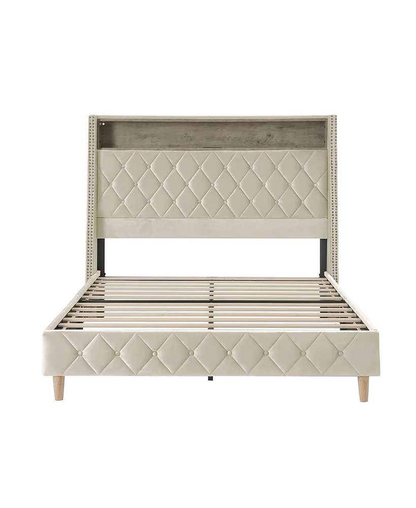 Anbrosio 62" Wingback Bed With Built-In Lighting and Power Outlets