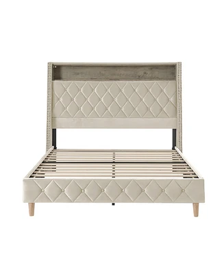 Anbrosio 62" Wingback Bed With Built-In Lighting and Power Outlets