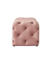 48" Blush And Black Upholstered Velvet Bench