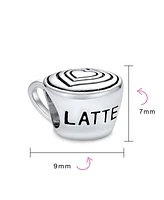 Bling Jewelry Set of 2 Latte Cup and Open Filigree Heart Charm Bead Oxidized Sterling Silver