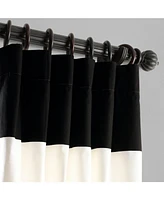 Half Price Drapes Onyx Black & Off White Horizontal Striped Printed Cotton Room Darkening Curtain